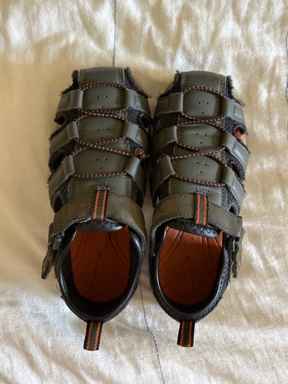Eddie Bauer Olive Green and Orange Kids Fisherman Sandals
